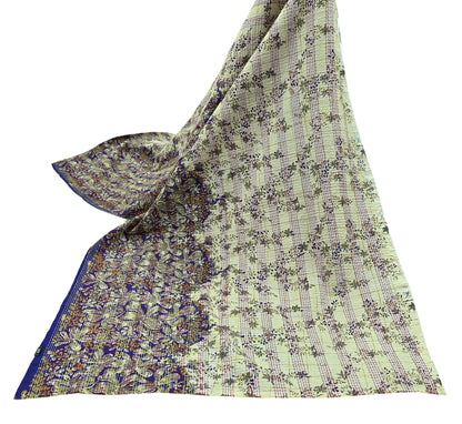 Indian Vintage Dupatta Purple & Ivory Long Stole Pure Cotton Printed Hand Embroidered Kantha Scarves Veil Scarf Wrap For Women's