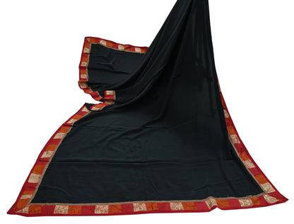 Indian Vintage Black Dupatta Long Stole Pure Crepe Silk Embroidered Indian Scarves Veil Scarf Wrap Hippie Boho