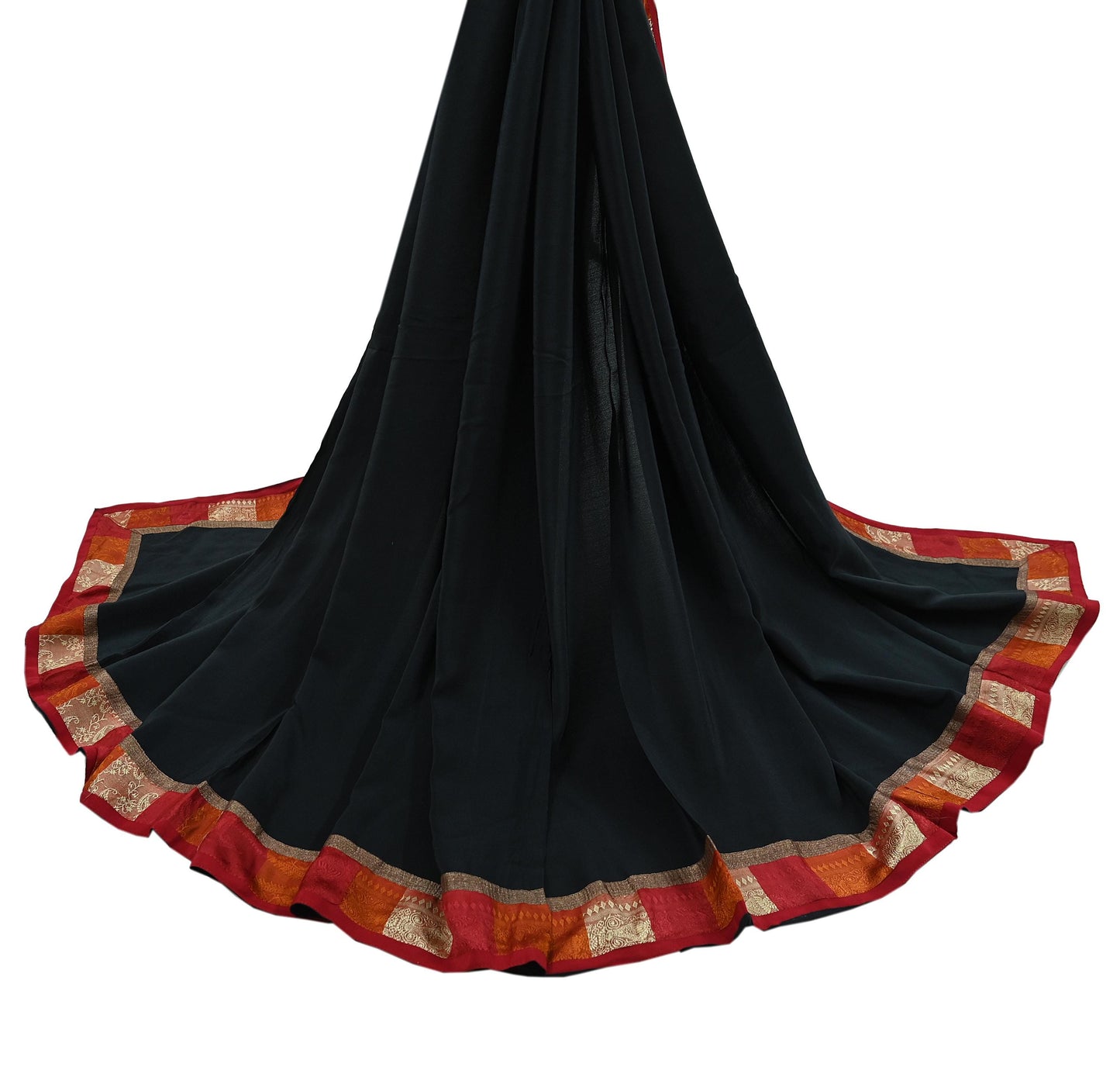 Indian Vintage Black Dupatta Long Stole Pure Crepe Silk Embroidered Indian Scarves Veil Scarf Wrap Hippie Boho