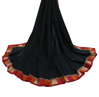 Indian Vintage Black Dupatta Long Stole Pure Crepe Silk Embroidered Indian Scarves Veil Scarf Wrap Hippie Boho