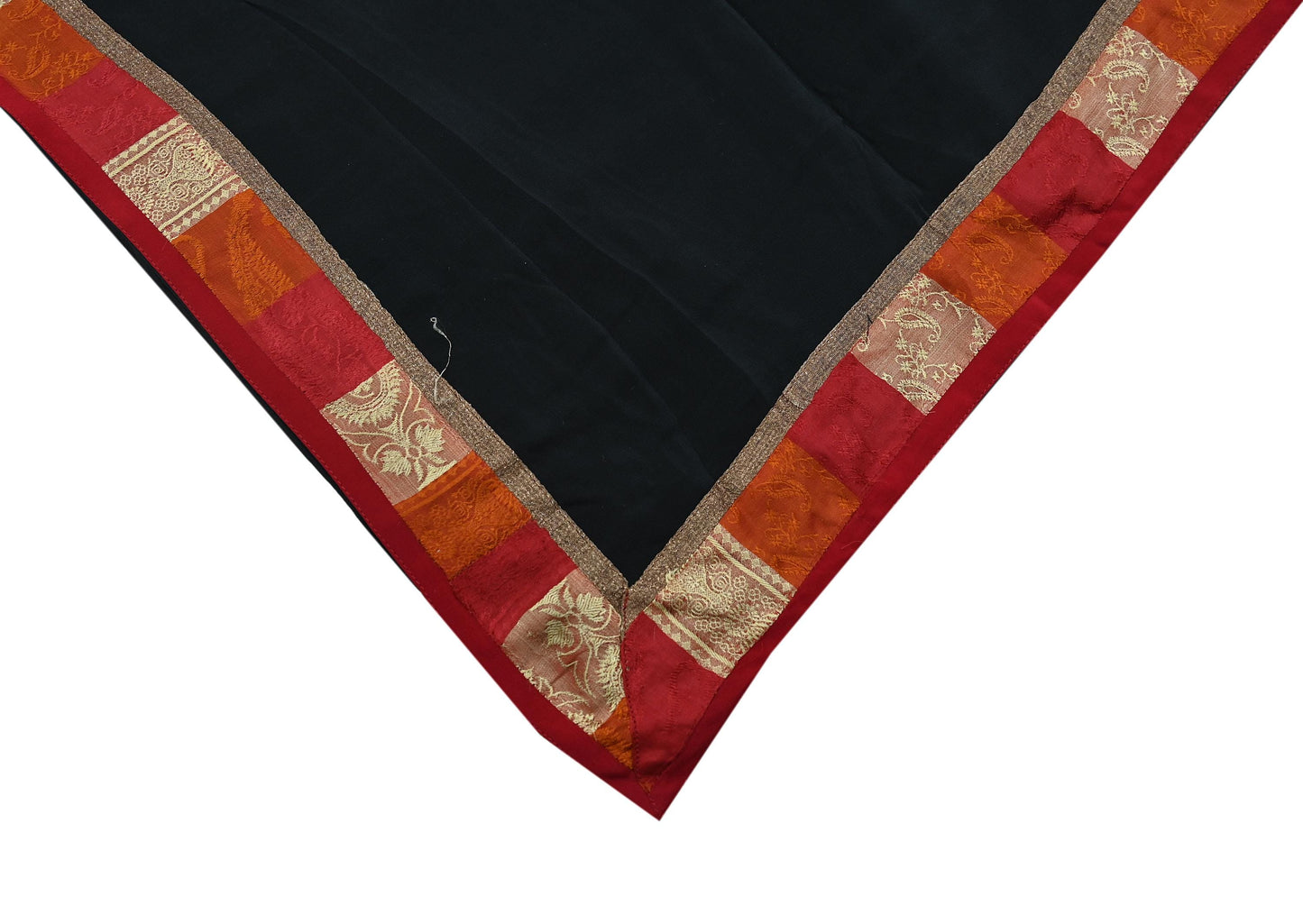 Indian Vintage Black Dupatta Long Stole Pure Crepe Silk Embroidered Indian Scarves Veil Scarf Wrap Hippie Boho