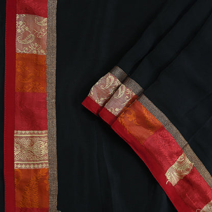 Indian Vintage Black Dupatta Long Stole Pure Crepe Silk Embroidered Indian Scarves Veil Scarf Wrap Hippie Boho
