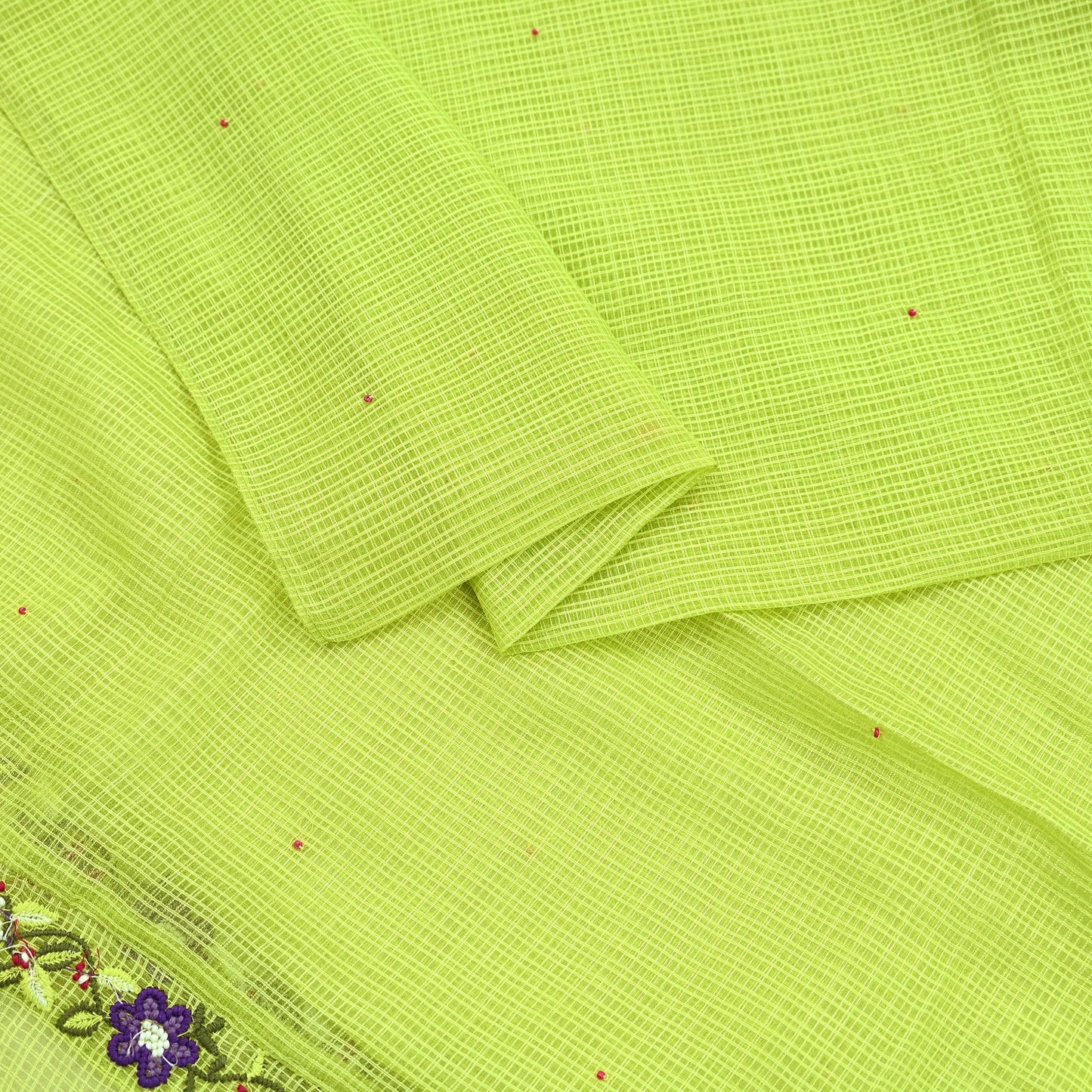 Indian Vintage Dupatta Lemon Green Pure silk Long Stole Hand Embroidered Scarves Floral Design Stole Veil Wrap