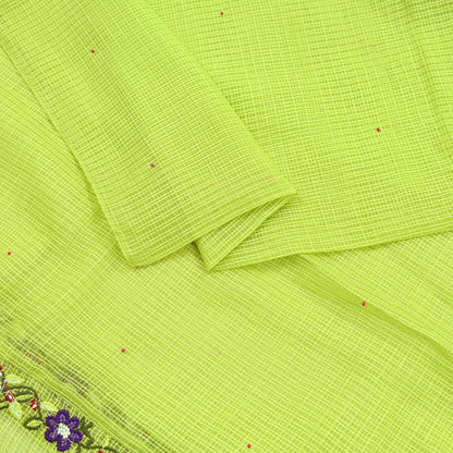 Indian Vintage Dupatta Lemon Green Pure silk Long Stole Hand Embroidered Scarves Floral Design Stole Veil Wrap