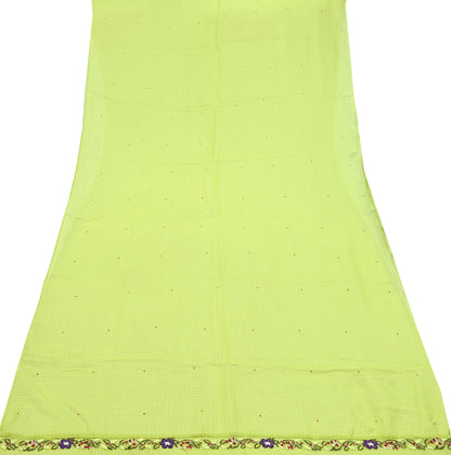 Indian Vintage Dupatta Lemon Green Pure silk Long Stole Hand Embroidered Scarves Floral Design Stole Veil Wrap
