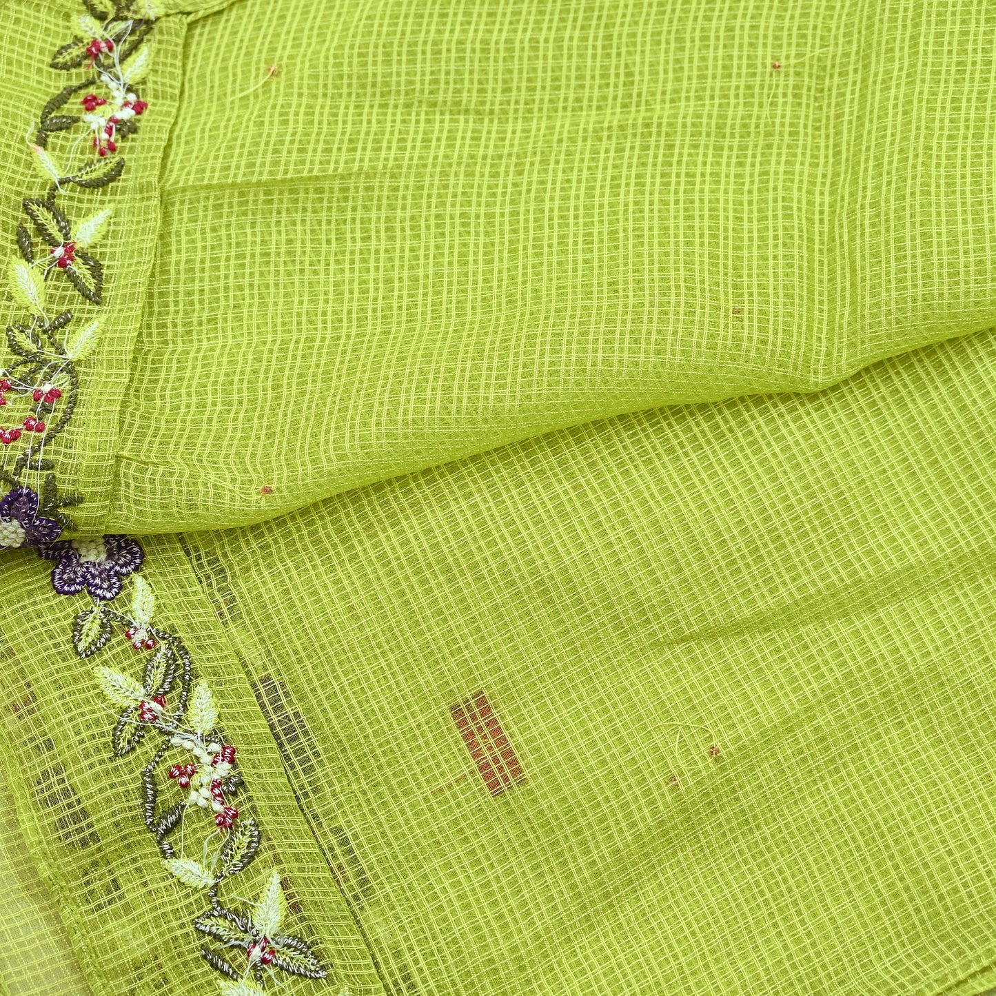 Indian Vintage Dupatta Lemon Green Pure silk Long Stole Hand Embroidered Scarves Floral Design Stole Veil Wrap