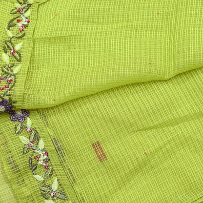 Indian Vintage Dupatta Lemon Green Pure silk Long Stole Hand Embroidered Scarves Floral Design Stole Veil Wrap