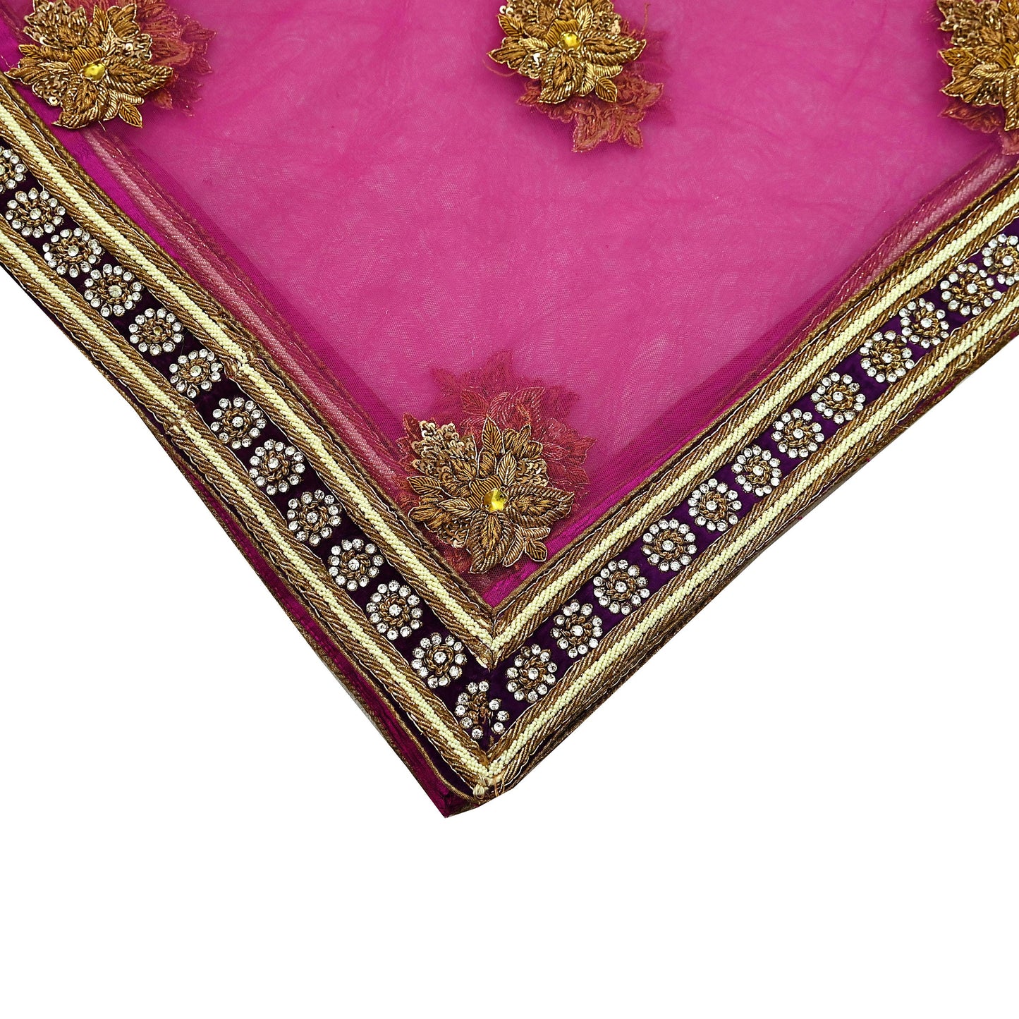 Indian Vintage Heavy Wedding Purple Dupatta Net Mesh Long Stole Hand Embroidered Scarves Golden Zardozi Dabka Zari Bridal Veil Hijab