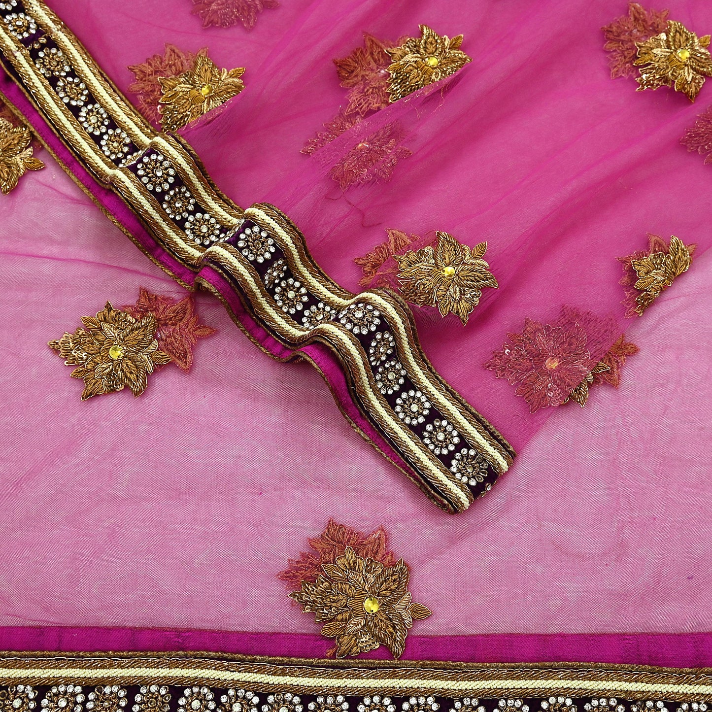 Indian Vintage Heavy Wedding Purple Dupatta Net Mesh Long Stole Hand Embroidered Scarves Golden Zardozi Dabka Zari Bridal Veil Hijab