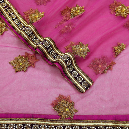 Indian Vintage Heavy Wedding Purple Dupatta Net Mesh Long Stole Hand Embroidered Scarves Golden Zardozi Dabka Zari Bridal Veil Hijab
