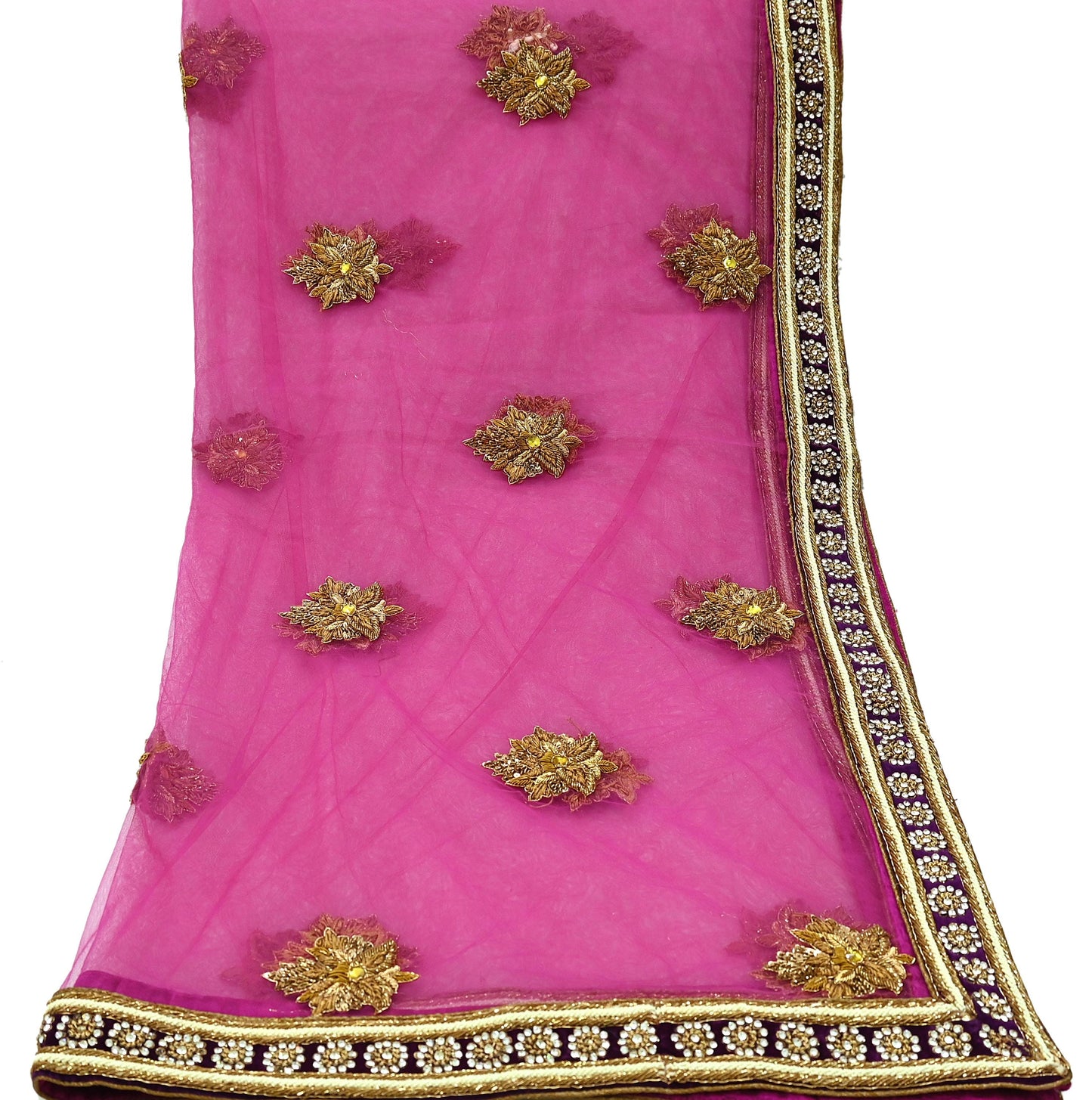Indian Vintage Heavy Wedding Purple Dupatta Net Mesh Long Stole Hand Embroidered Scarves Golden Zardozi Dabka Zari Bridal Veil Hijab