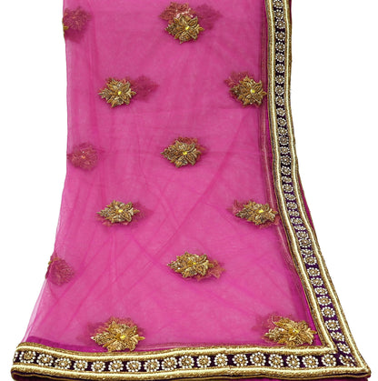 Indian Vintage Heavy Wedding Purple Dupatta Net Mesh Long Stole Hand Embroidered Scarves Golden Zardozi Dabka Zari Bridal Veil Hijab