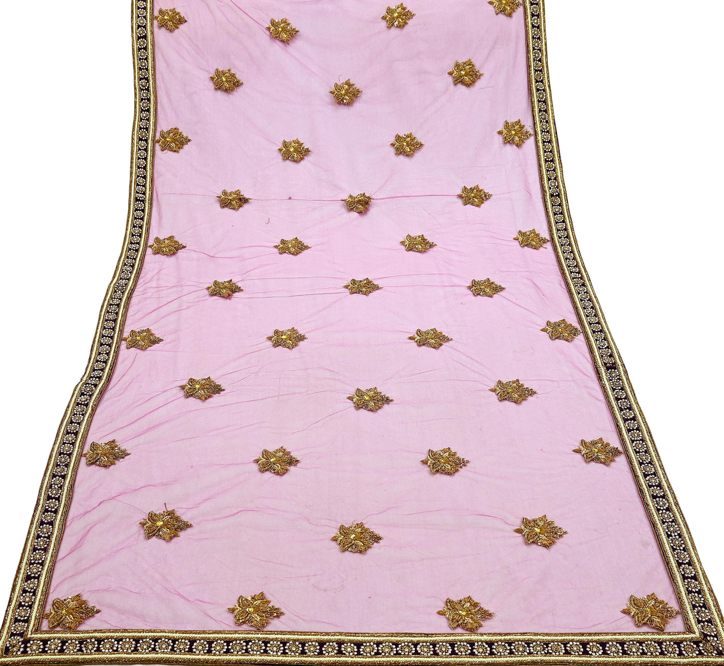 Indian Vintage Heavy Wedding Purple Dupatta Net Mesh Long Stole Hand Embroidered Scarves Golden Zardozi Dabka Zari Bridal Veil Hijab