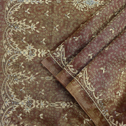 Indian Vintage Heavy Bridal Dupatta Golden Maroon Pure Tissue Silk Long Stole Hand Embroidered Scarves Zari Zardozi/Dabka Wedding Hijab