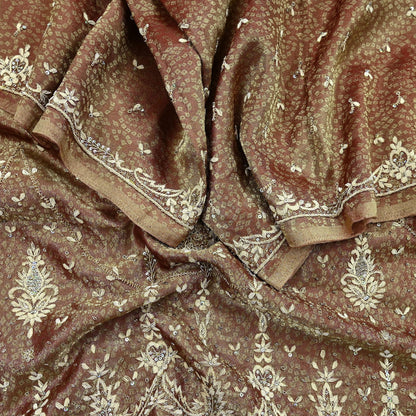 Indian Vintage Heavy Bridal Dupatta Golden Maroon Pure Tissue Silk Long Stole Hand Embroidered Scarves Zari Zardozi/Dabka Wedding Hijab