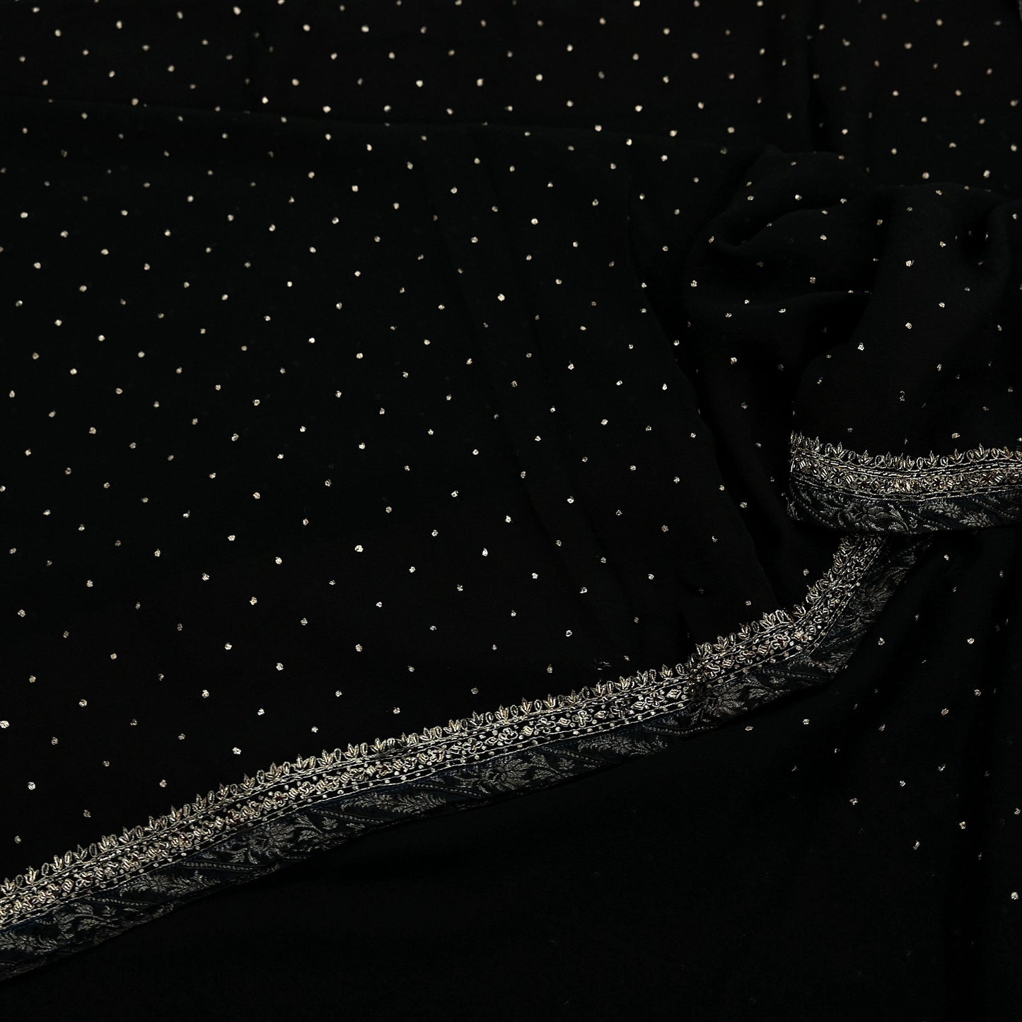 Indian Vintage Black Sarees Pure Georgette Silk Pre-owned Hand Beaded Ritu Kumar Designer Sari 5Yd Soft Ethnic Bollywood Party sarees