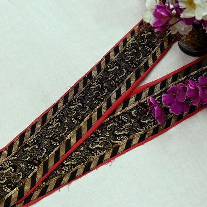 Indian Vintage Sari Border Hand Embroidered Craft 1yd Trim Lace Sewing Pure Georgette Silk Ribbon Recycled Zardozi