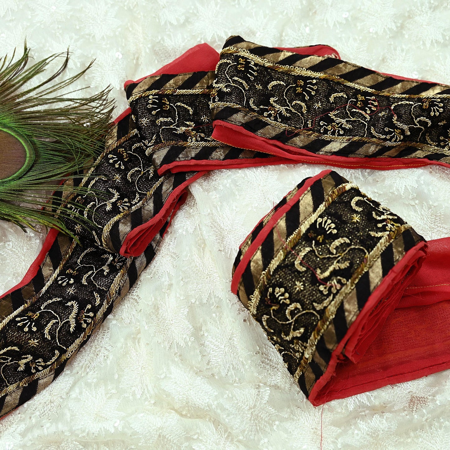 Indian Vintage Sari Border Hand Embroidered Craft 1yd Trim Lace Sewing Pure Georgette Silk Ribbon Recycled Zardozi