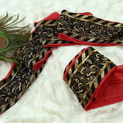 Indian Vintage Sari Border Hand Embroidered Craft 1yd Trim Lace Sewing Pure Georgette Silk Ribbon Recycled Zardozi