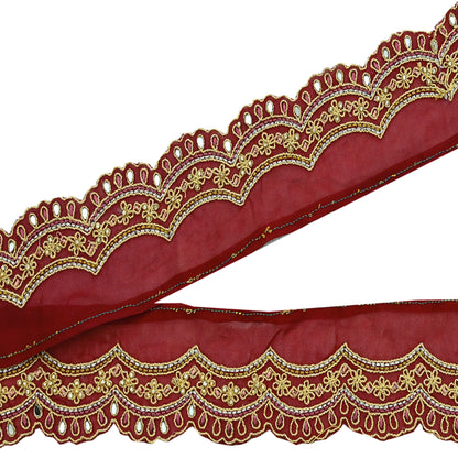 Indian Vintage Pink Sari Border Hand Embroidered Craft Trim Lace Sewing Pure Georgette Silk Ribbon Recycled Zari