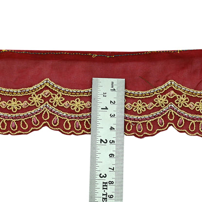 Indian Vintage Pink Sari Border Hand Embroidered Craft Trim Lace Sewing Pure Georgette Silk Ribbon Recycled Zari