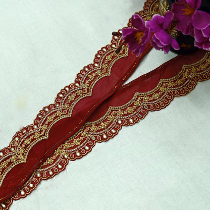 Indian Vintage Pink Sari Border Hand Embroidered Craft Trim Lace Sewing Pure Georgette Silk Ribbon Recycled Zari