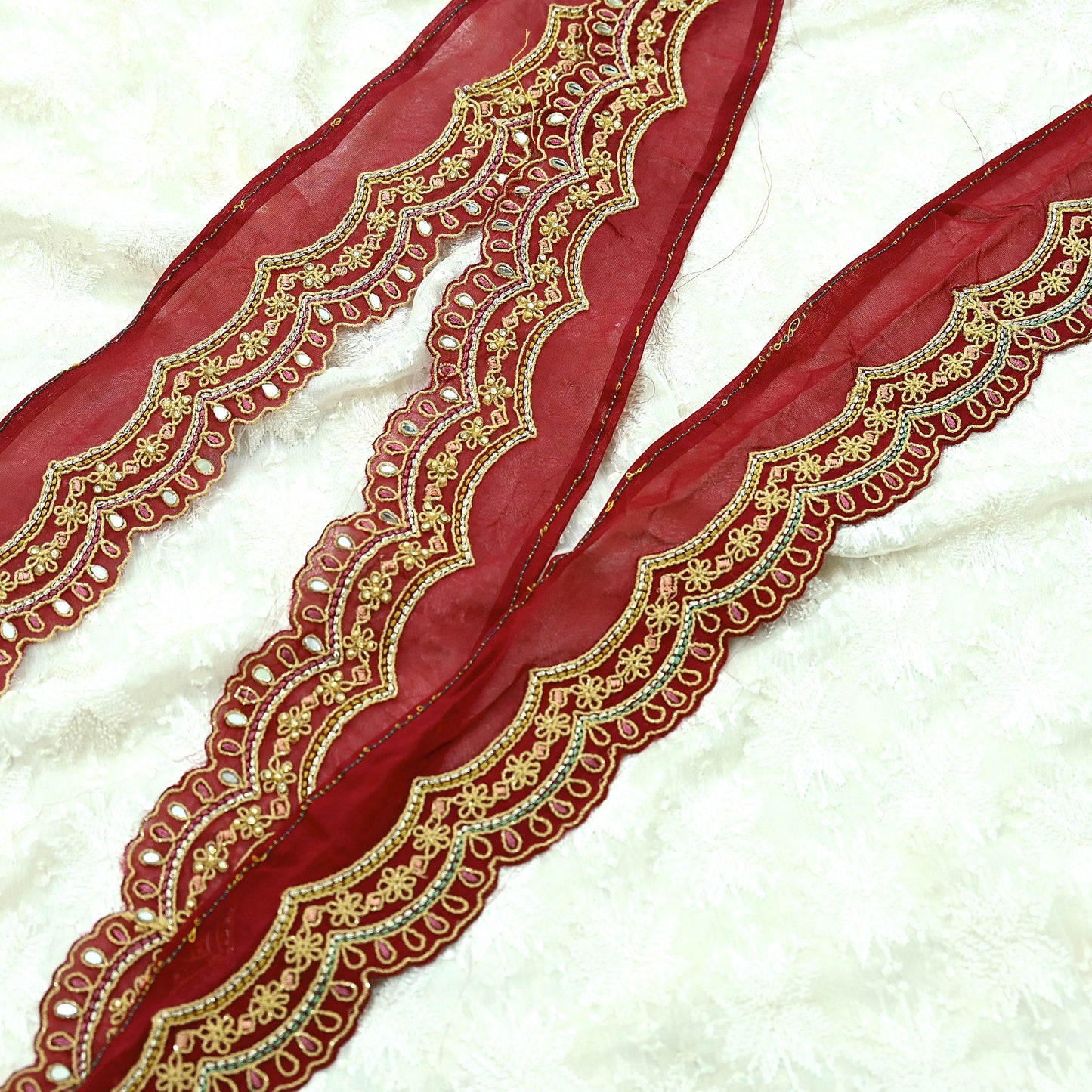 Indian Vintage Pink Sari Border Hand Embroidered Craft Trim Lace Sewing Pure Georgette Silk Ribbon Recycled Zari