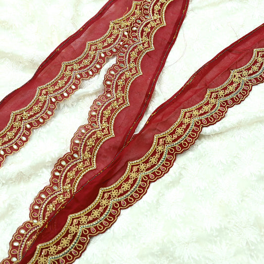 Indian Vintage Pink Sari Border Hand Embroidered Craft Trim Lace Sewing Pure Georgette Silk Ribbon Recycled Zari