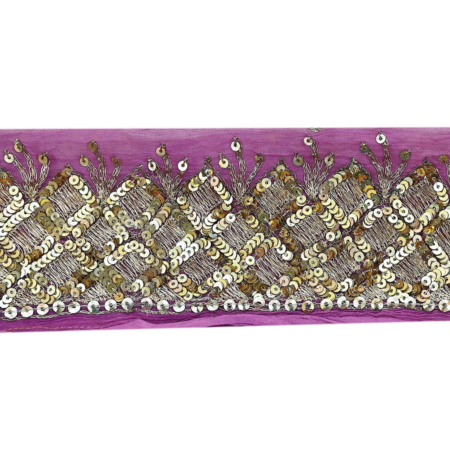 Indian Vintage Purple Sari Border Pure Chiffon Silk Hand Embroidered 1yd Craft Trim Lace Sewing Sari Ribbon Recycled Dress making Zardozi