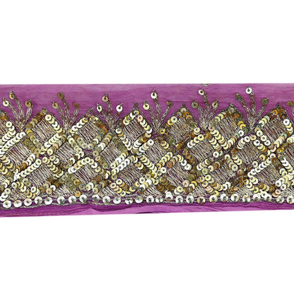 Indian Vintage Purple Sari Border Pure Chiffon Silk Hand Embroidered 1yd Craft Trim Lace Sewing Sari Ribbon Recycled Dress making Zardozi