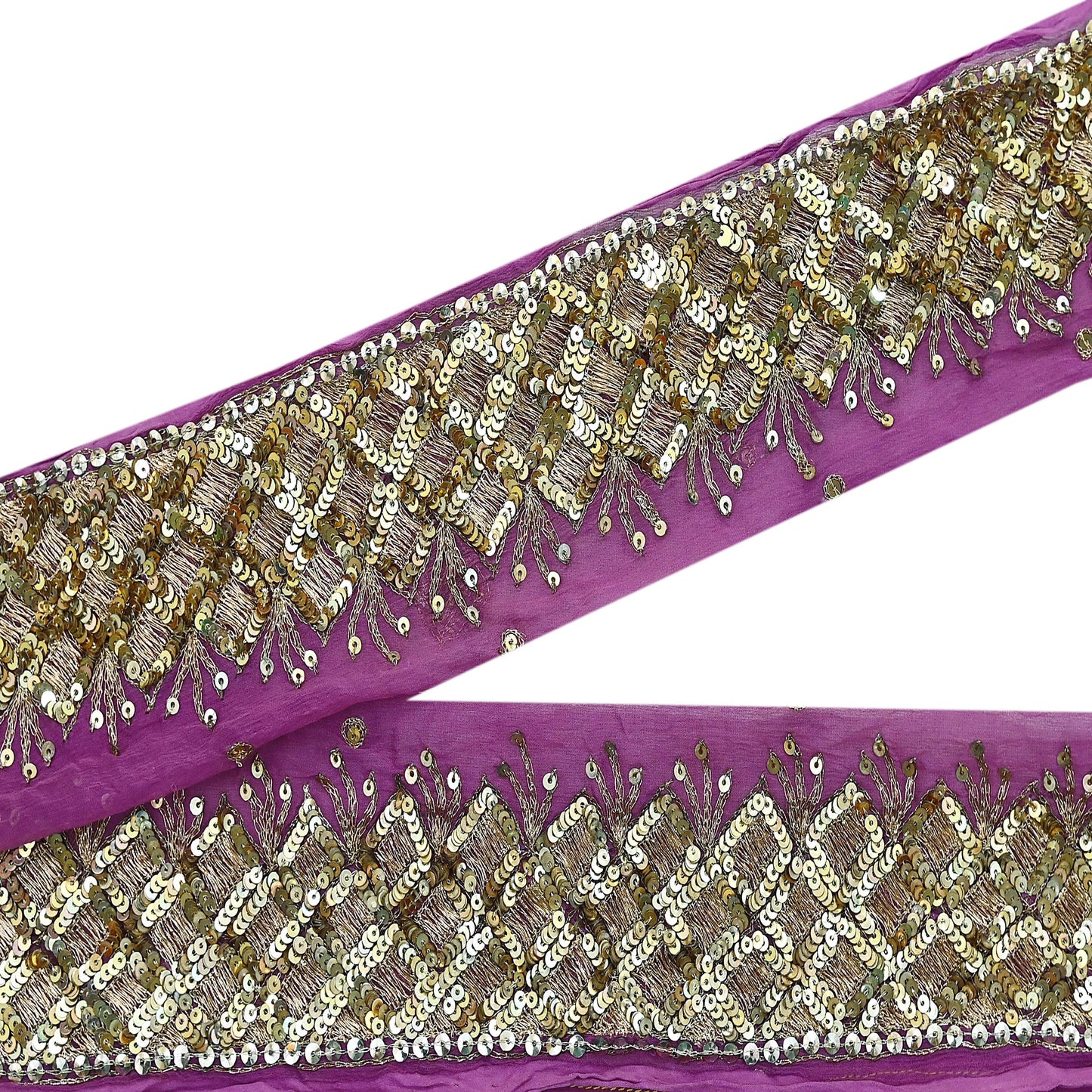 Indian Vintage Purple Sari Border Pure Chiffon Silk Hand Embroidered 1yd Craft Trim Lace Sewing Sari Ribbon Recycled Dress making Zardozi