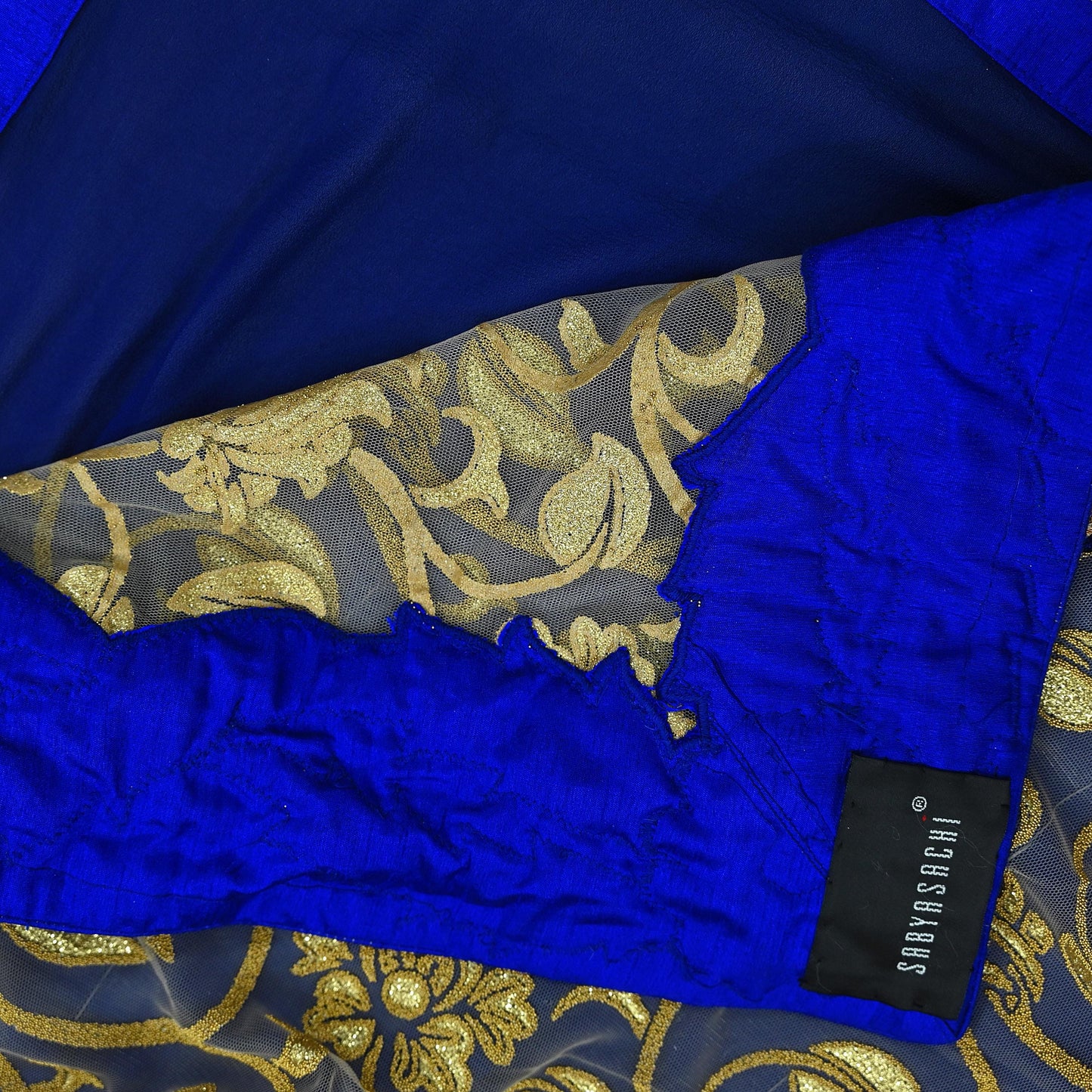 Indian Pre-owned Saree Blue Pure Georgette Silk & Net Hand Embroidered Sabyasachi Designer Sari 6Yd Soft Ethnic Bollywood Party saree