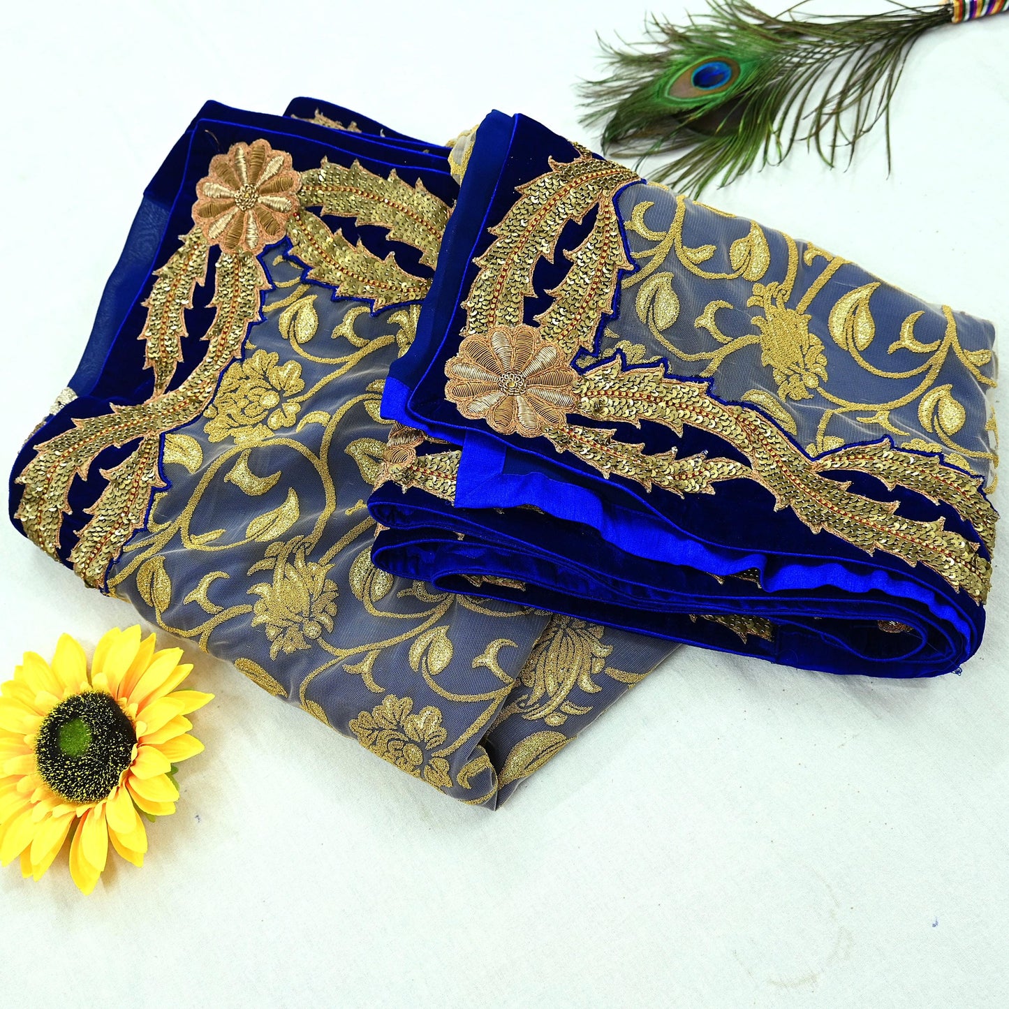 Indian Pre-owned Saree Blue Pure Georgette Silk & Net Hand Embroidered Sabyasachi Designer Sari 6Yd Soft Ethnic Bollywood Party saree