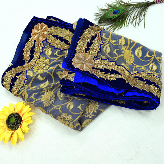 Indian Pre-owned Saree Blue Pure Georgette Silk & Net Hand Embroidered Sabyasachi Designer Sari 6Yd Soft Ethnic Bollywood Party saree