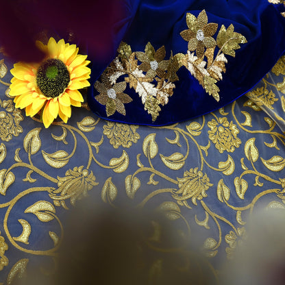 Indian Pre-owned Saree Blue Pure Georgette Silk & Net Hand Embroidered Sabyasachi Designer Sari 6Yd Soft Ethnic Bollywood Party saree