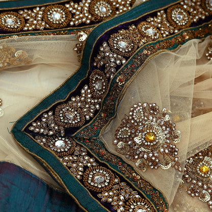 Indian Pre-owned Saree Pale Peach Mesh/Net Hand Embroidered Sabyasachi Designer Sari 6Yd Soft Ethnic Bollywood Party saree