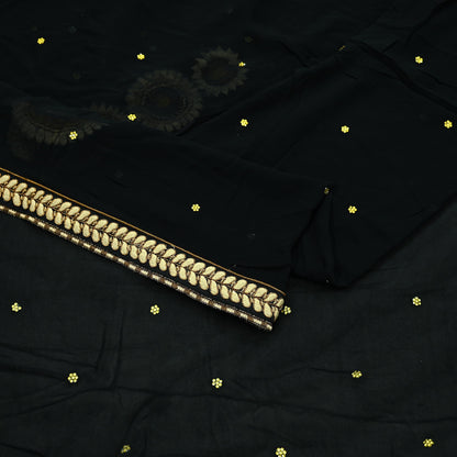 Indian Pre-owned Saree Black Pure Georgette Silk & Net Hand Embroidered Sabyasachi Designer Sari 6Yd Soft Ethnic Bollywood Party saree