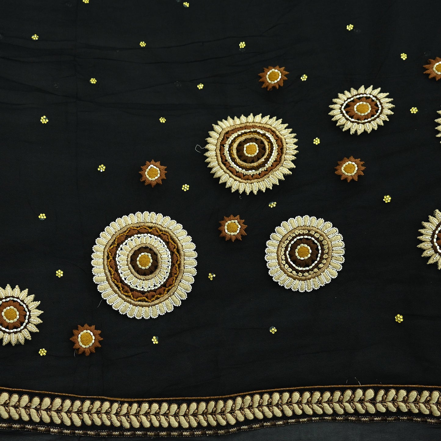 Indian Pre-owned Saree Black Pure Georgette Silk & Net Hand Embroidered Sabyasachi Designer Sari 6Yd Soft Ethnic Bollywood Party saree
