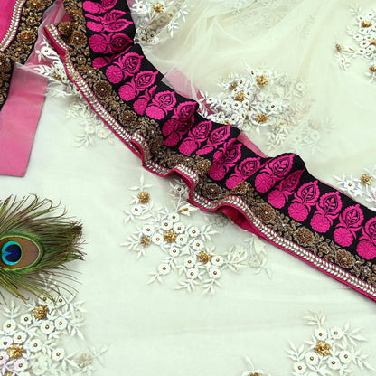 Indian Pre-owned Saree White Mesh/Net Hand Embroidered Sabyasachi Designer Sari 5Yd Soft Ethnic Bollywood Party saree