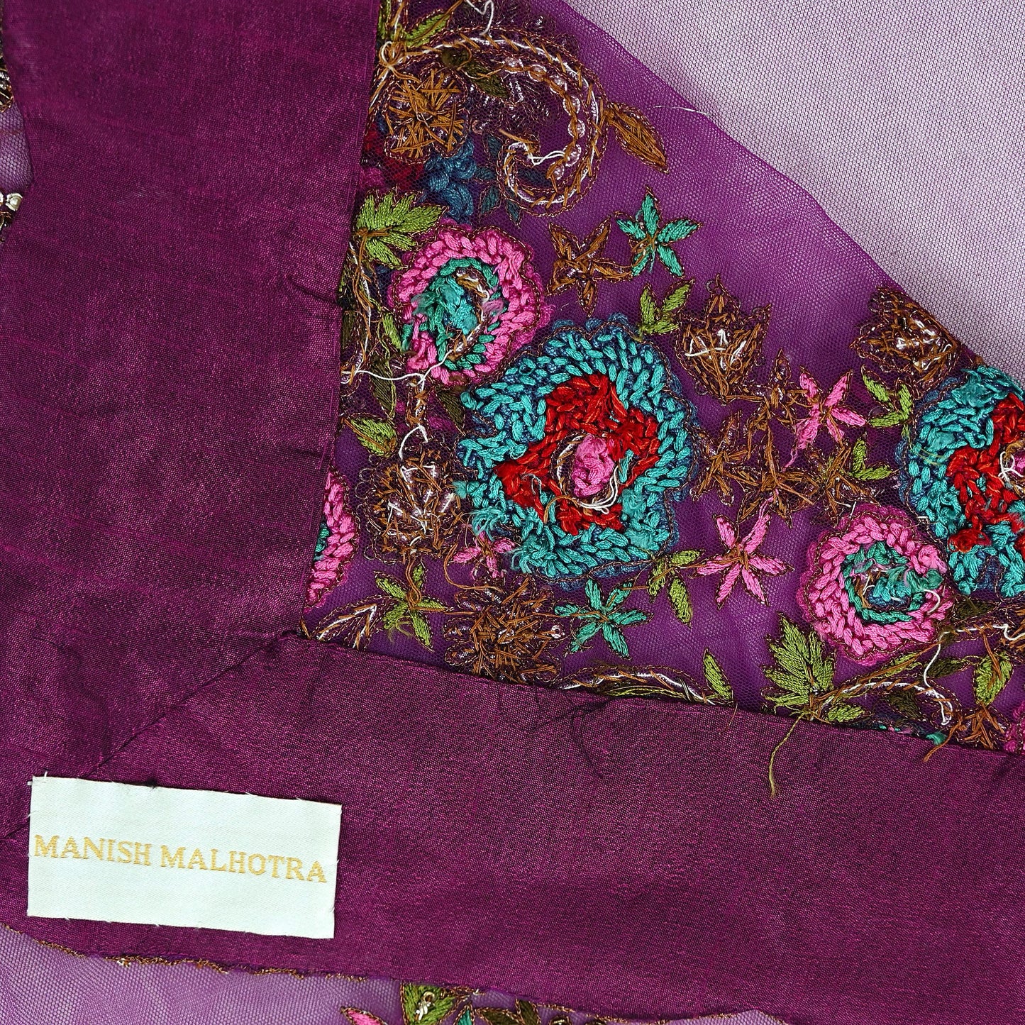 Indian Pre-Owned Sari Purple Net/Mesh Hand Embroidered Designer Manish Malhotra Sarees 6Yd Ethnic Zardozi/Dabka Zari Wedding Saree