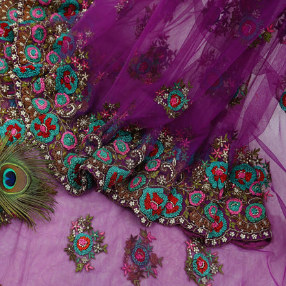 Indian Pre-Owned Sari Purple Net/Mesh Hand Embroidered Designer Manish Malhotra Sarees 6Yd Ethnic Zardozi/Dabka Zari Wedding Saree