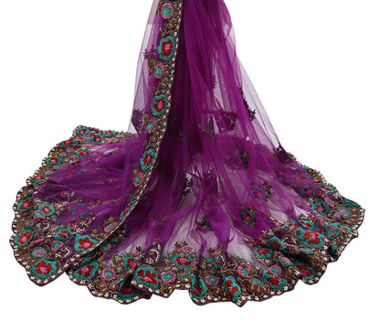 Indian Pre-Owned Sari Purple Net/Mesh Hand Embroidered Designer Manish Malhotra Sarees 6Yd Ethnic Zardozi/Dabka Zari Wedding Saree