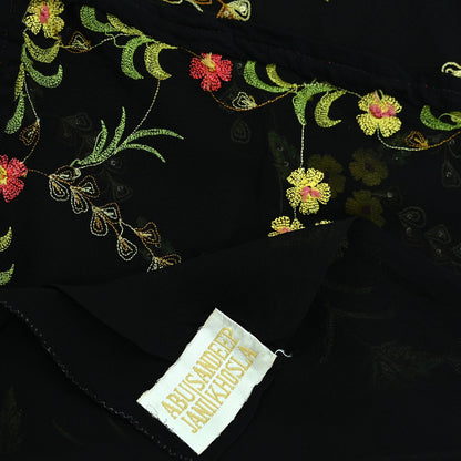 Indian Pre-owned Heavy Sari Black Pure Georgette Silk Hand Embroidered Sarees Designer Abu Jani 6Yd Sewing Ethnic Bollywood Designer Sarees