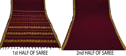 Indian Vintage Heavy Sari Maroon Hand Woven Kanjivaram Sarees Fabric 6Yd Ethnic Zari Dress making Crafting Bollywood sari