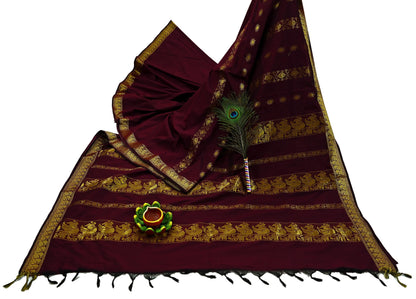 Indian Vintage Heavy Sari Maroon Hand Woven Kanjivaram Sarees Fabric 6Yd Ethnic Zari Dress making Crafting Bollywood sari