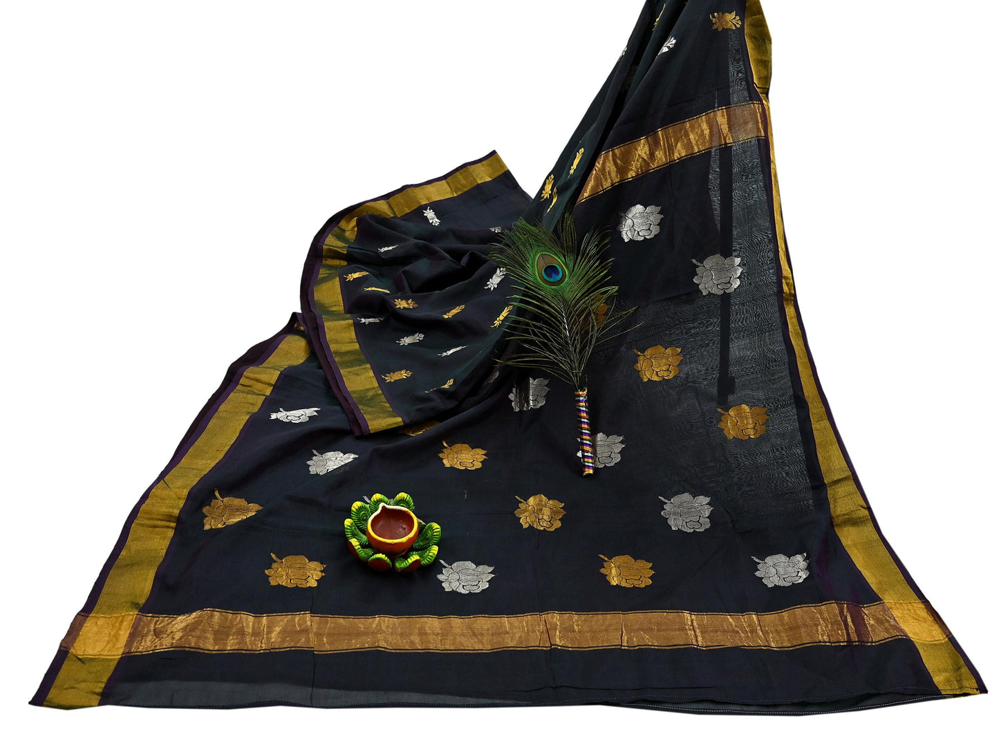 Indian Vintage Sari Green Blend Silk Woven Kanjivaram Saree Zari 5Yd Ethnic Craft Fabric Dress making For Crafting Quilting