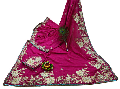 Indian Vintage Heavy Sarees Pink Pure Georgette Silk Hand Embroidered Sari Fabric 5Yd Sewing Ethnic Zardozi/dabka zari With Blouse Pcs