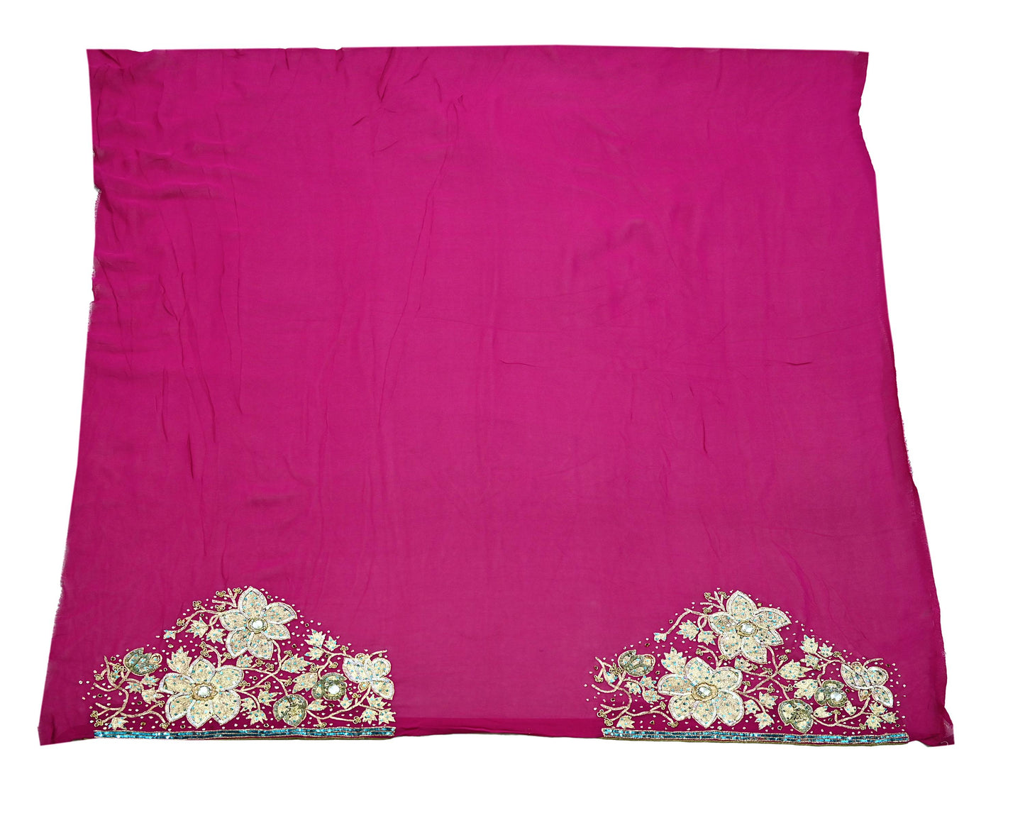 Indian Vintage Heavy Sarees Pink Pure Georgette Silk Hand Embroidered Sari Fabric 5Yd Sewing Ethnic Zardozi/dabka zari With Blouse Pcs
