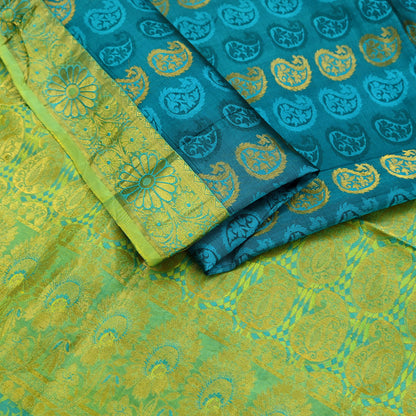Indian Vintage Heavy Green Kanjivaram Saree 100% Pure Silk Sari Zari 6Yd Craft Fabric Floral Crafting Dress making Crafting Quilting