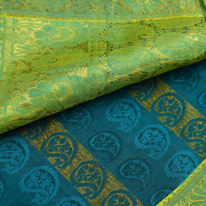 Indian Vintage Heavy Green Kanjivaram Saree 100% Pure Silk Sari Zari 6Yd Craft Fabric Floral Crafting Dress making Crafting Quilting